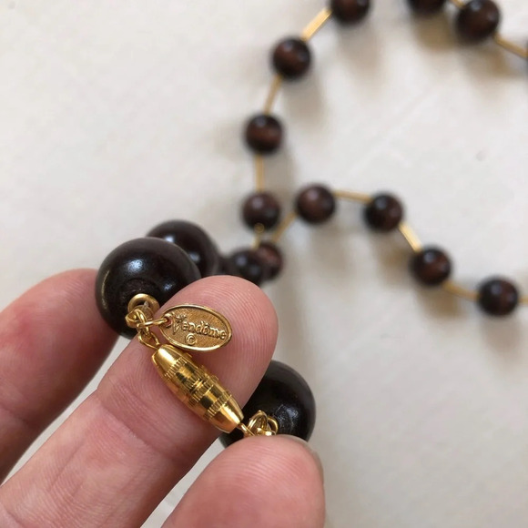 Vtg Vendome Necklace with Wooden Beads - Picture 5 of 11